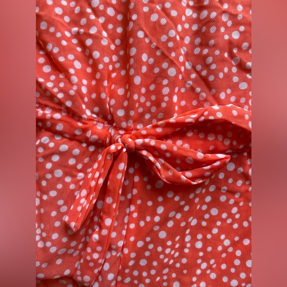 Romper Swim Cover Up red porka dot tie ruffle front XS - Picture 3 of 6